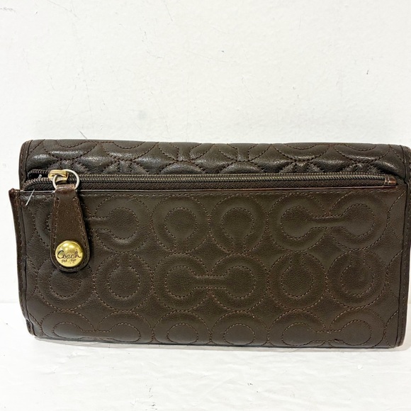 Coach Julia Oh Snap Back Patent Brown Wallet Checkbook Multi Card Slot - Picture 7 of 7